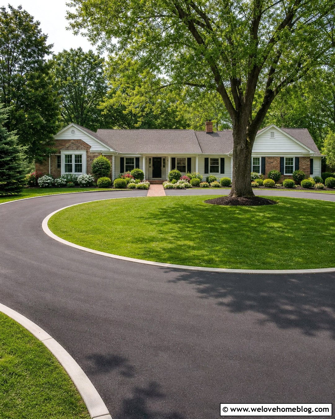 Semi Circle Driveway With Open Grass Center - 35 Semi Circle Driveway Landscaping Ideas