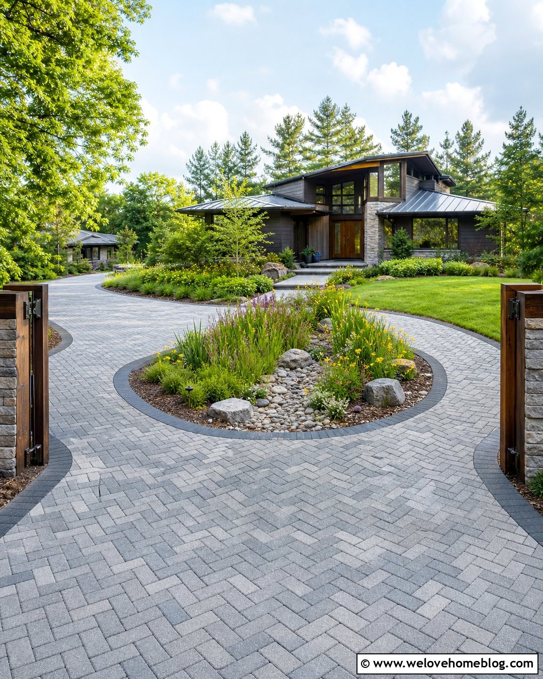 Semi Circle Driveway With Rain Garden - 35 Semi Circle Driveway Landscaping Ideas