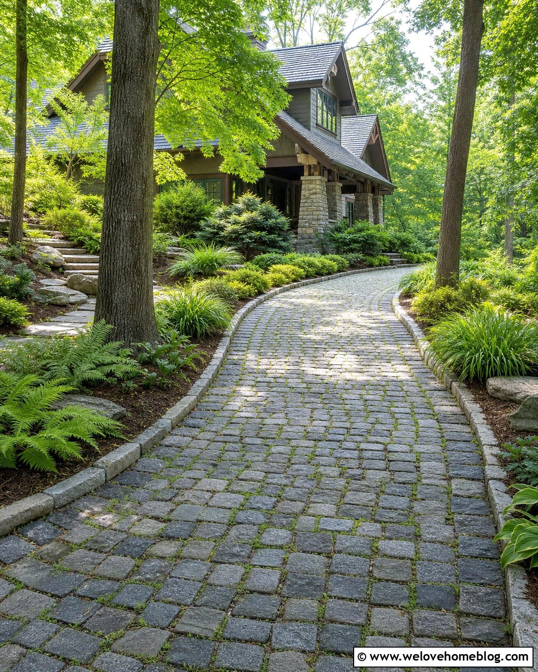 Shaded Cobblestone Grass Driveway - 20 cobblestone grass driveway ideas
