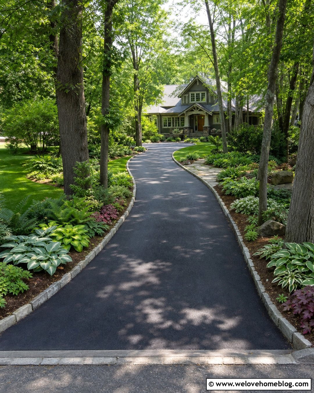 Shaded Driveway Flower Bed With Hostas - 30 Driveway Flower Bed Ideas