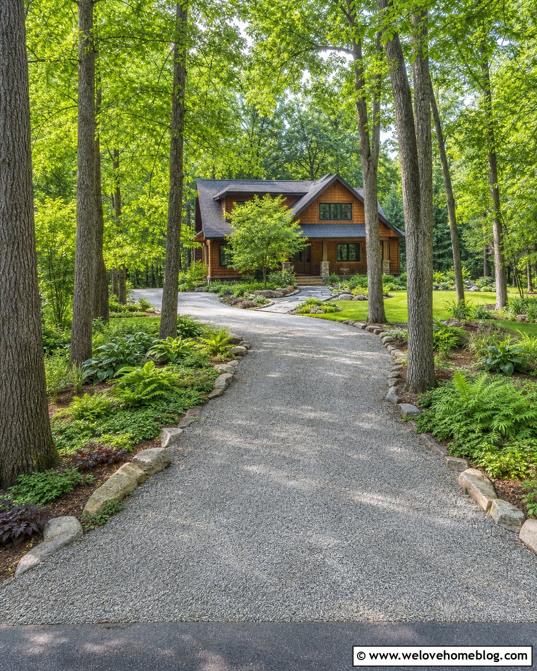 Shaded Driveway Garden With Ferns And Hostas - 30 Driveway Garden Ideas