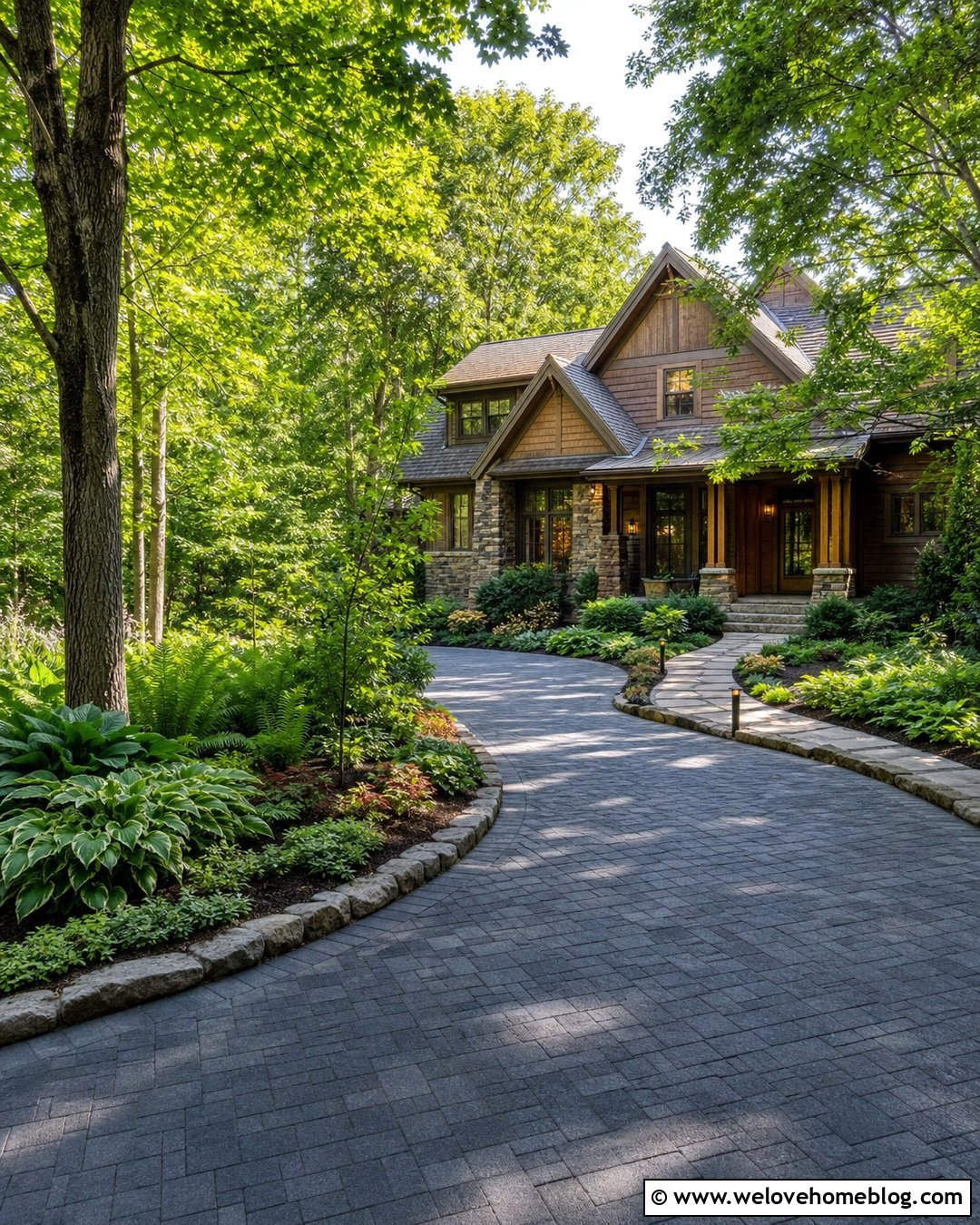 Shaded Driveway Landscaping With Hostas - 20 front house driveway landscaping ideas