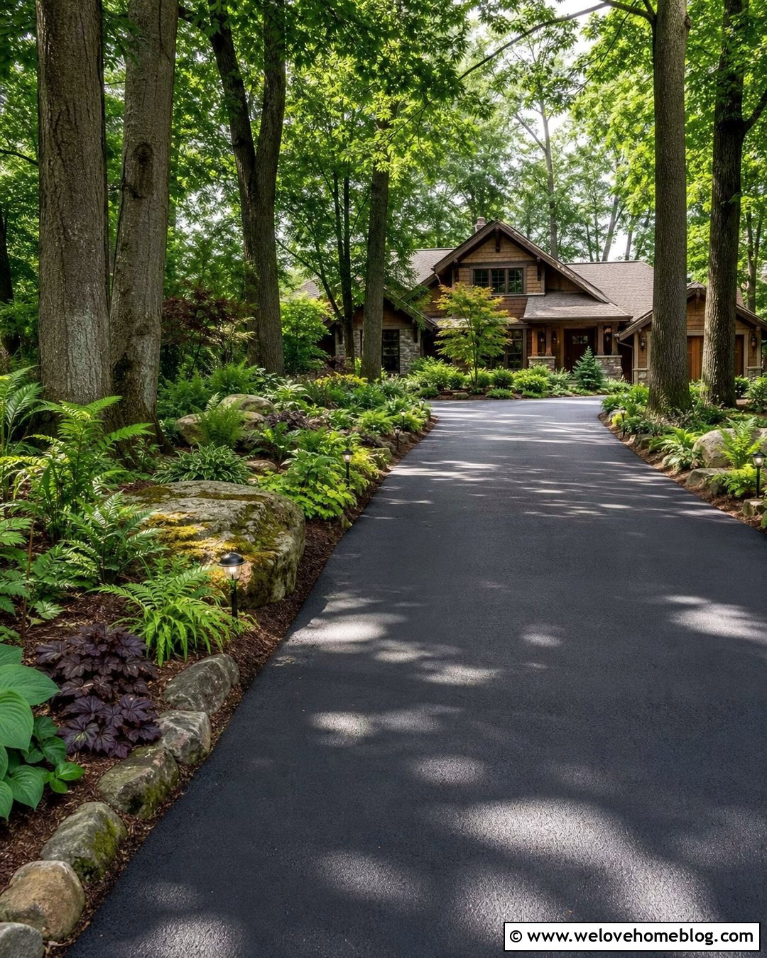 Shaded Driveway Side Garden With Hostas - 20 Driveway Side Garden Ideas