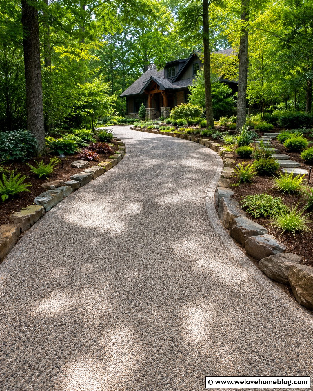 Shaded Driveway With Woodland Landscaping - 20 Driveway Landscaping On A Budget Ideas