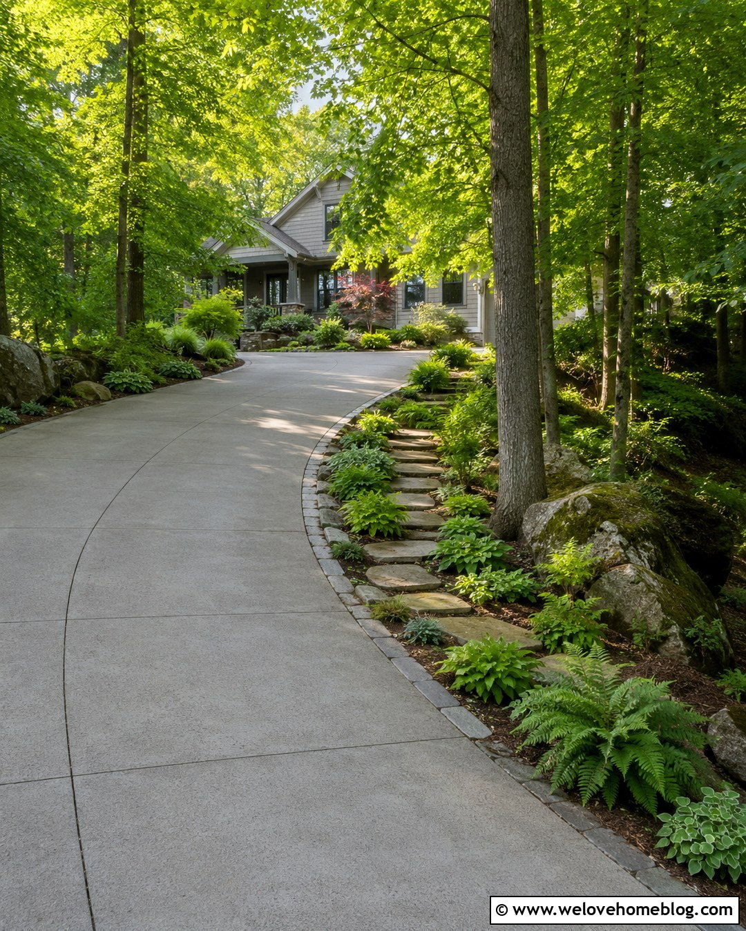Shaded Driveway With Woodland Planting - 20 side of driveway landscaping curb appeal ideas