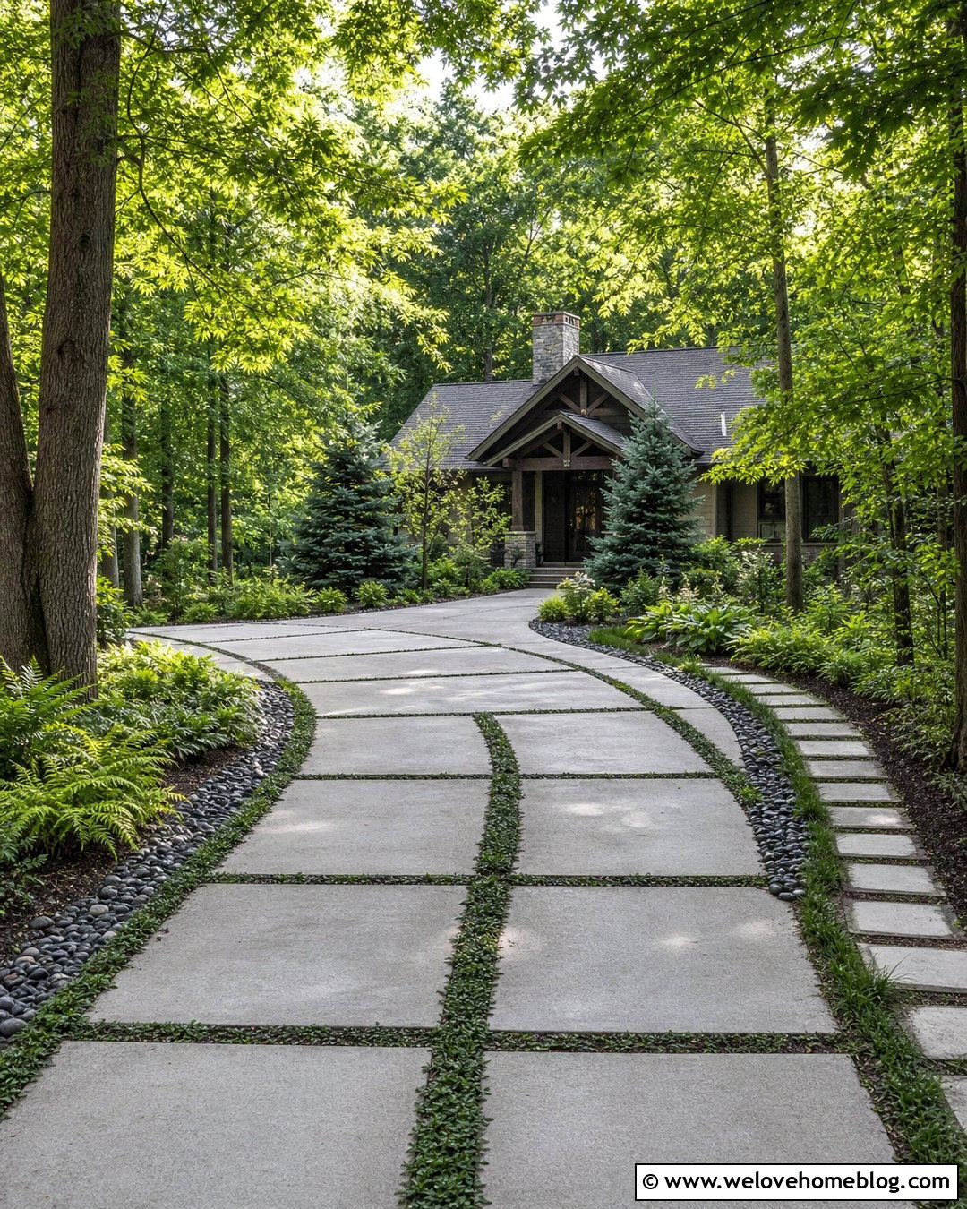 Shaded Green Driveway With Planted Joints - 25 Green Driveway Ideas