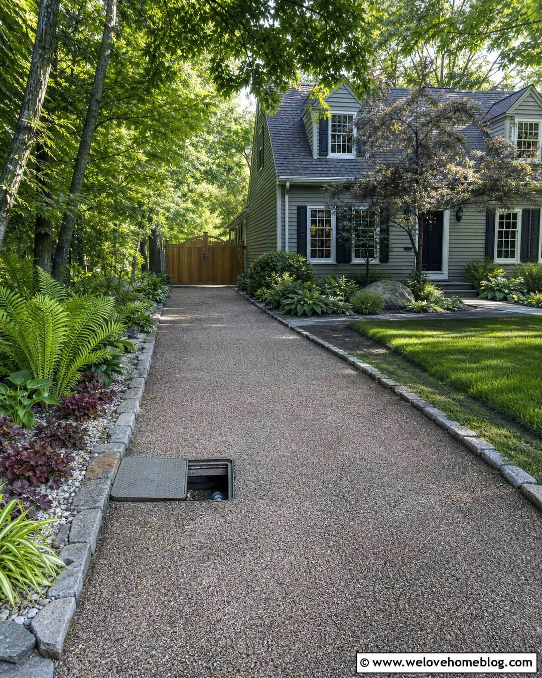 Shaded Side Driveway With Woodland Planting