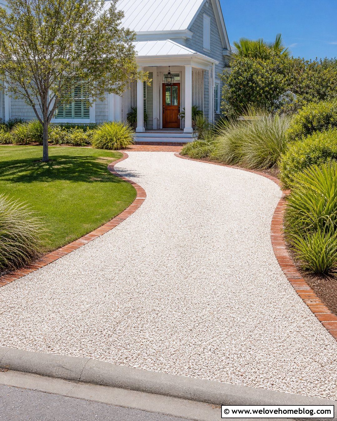 Shell Driveway With Brick Border - 35 cheap driveway ideas