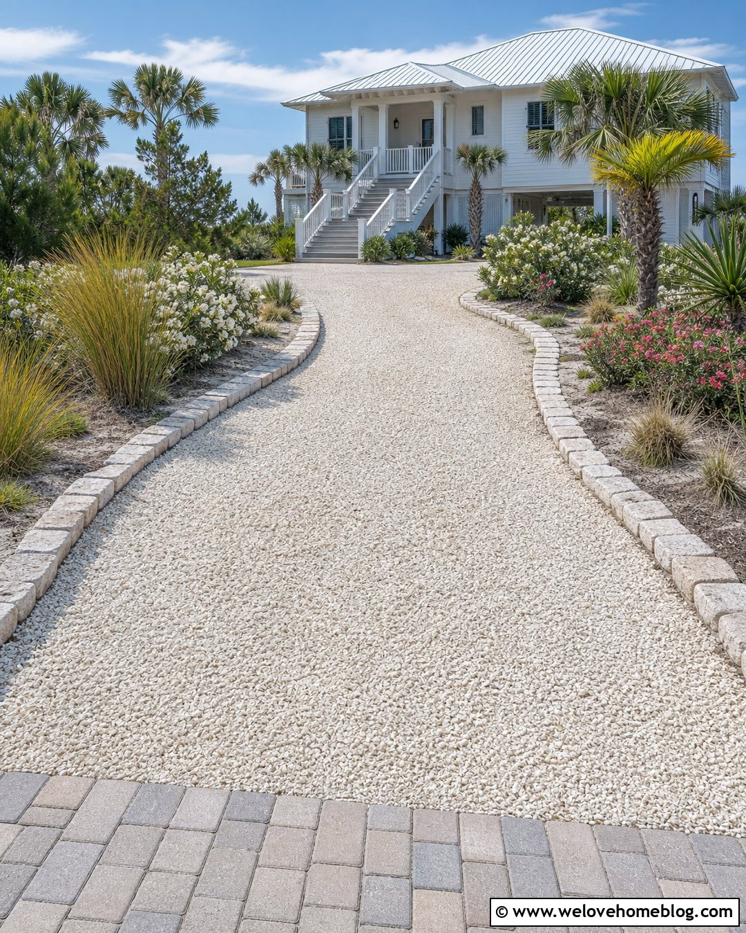Shell Driveway With Coastal Landscaping - 20 porous driveway ideas
