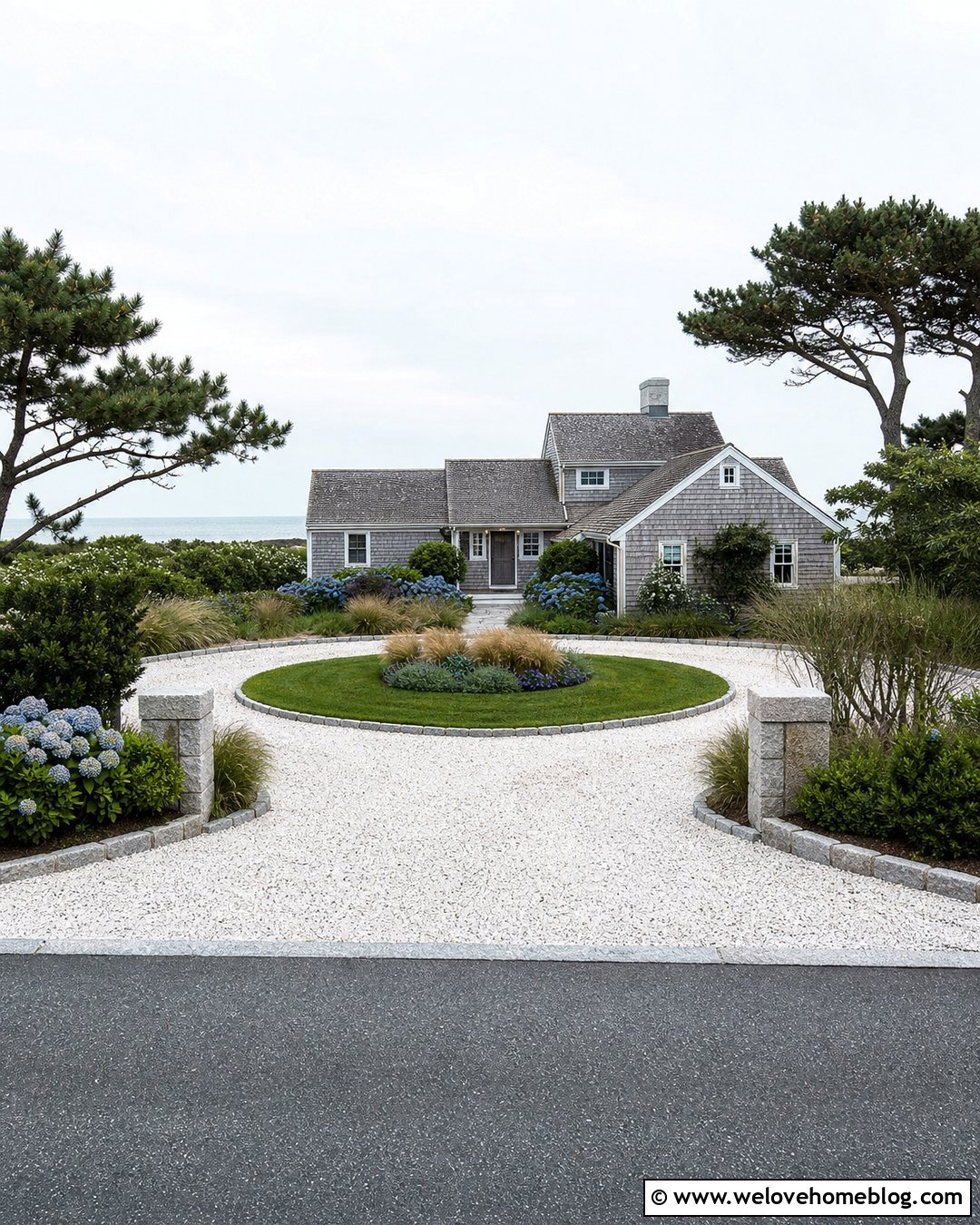 Shell Driveway With Coastal Landscaping - 20 Alternative Driveway Materials Ideas