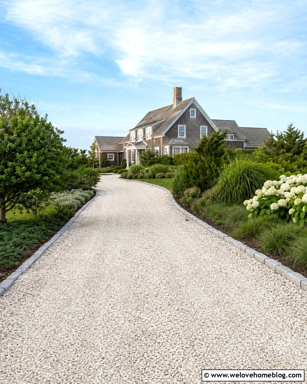 Shell Farmhouse Long Driveway With Coastal Planting - 20 Farmhouse Long Driveway Ideas