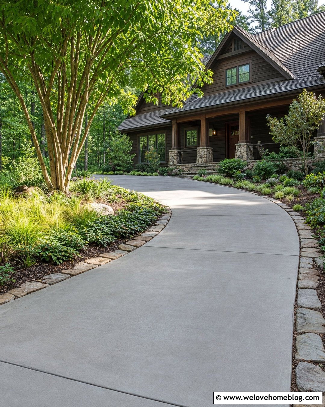Short Curved Driveway With Natural Stone Border - 25 short driveway ideas