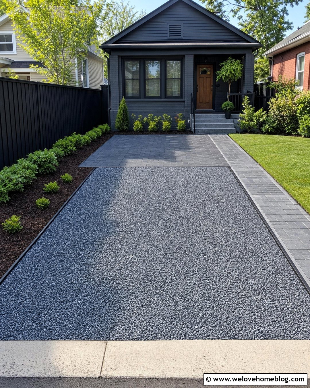 Short Gravel Driveway With Paver Parking Area - 35 cheap driveway ideas