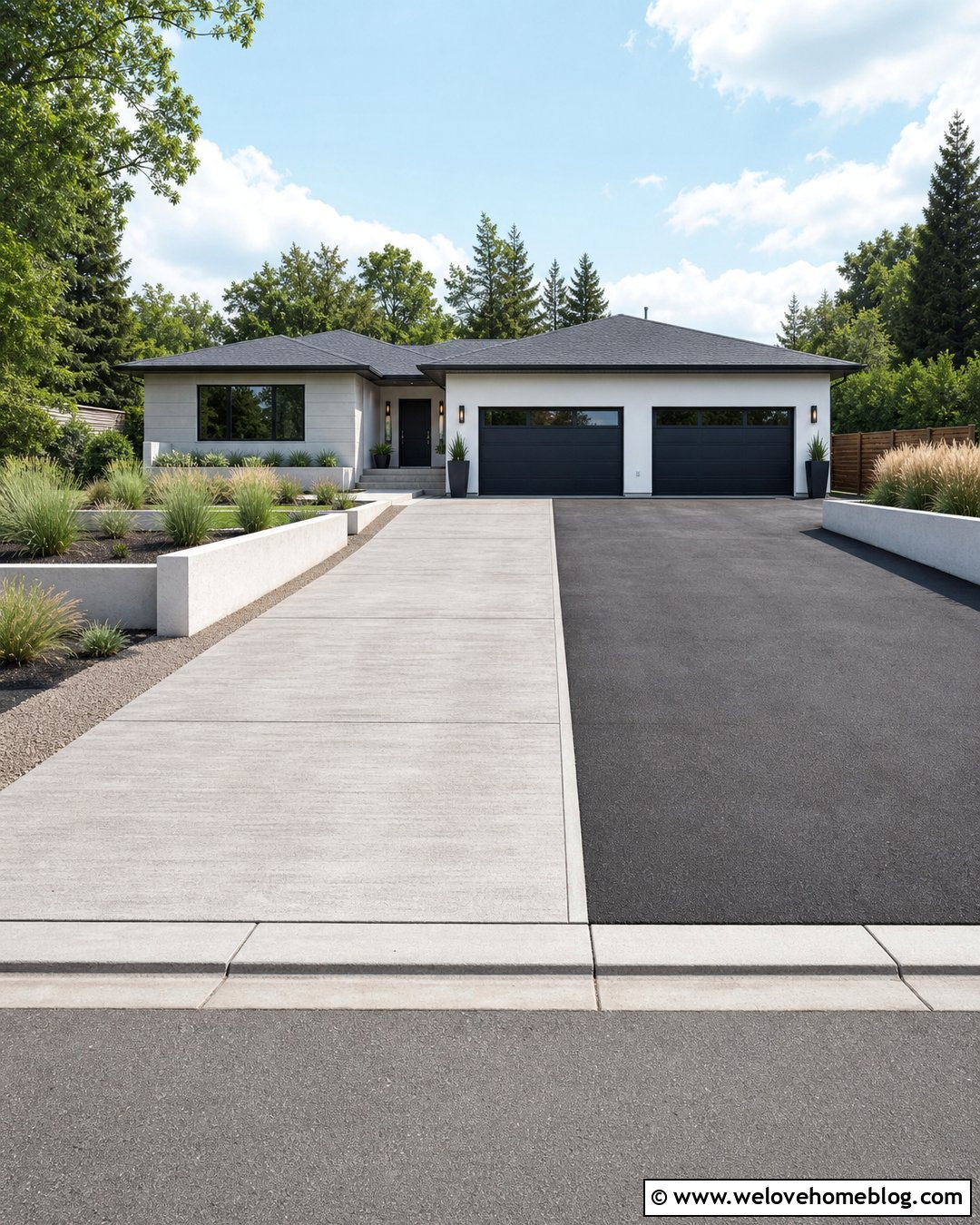 Side By Side Concrete And Asphalt Driveway - 20 Half Concrete Half Asphalt Driveway Ideas
