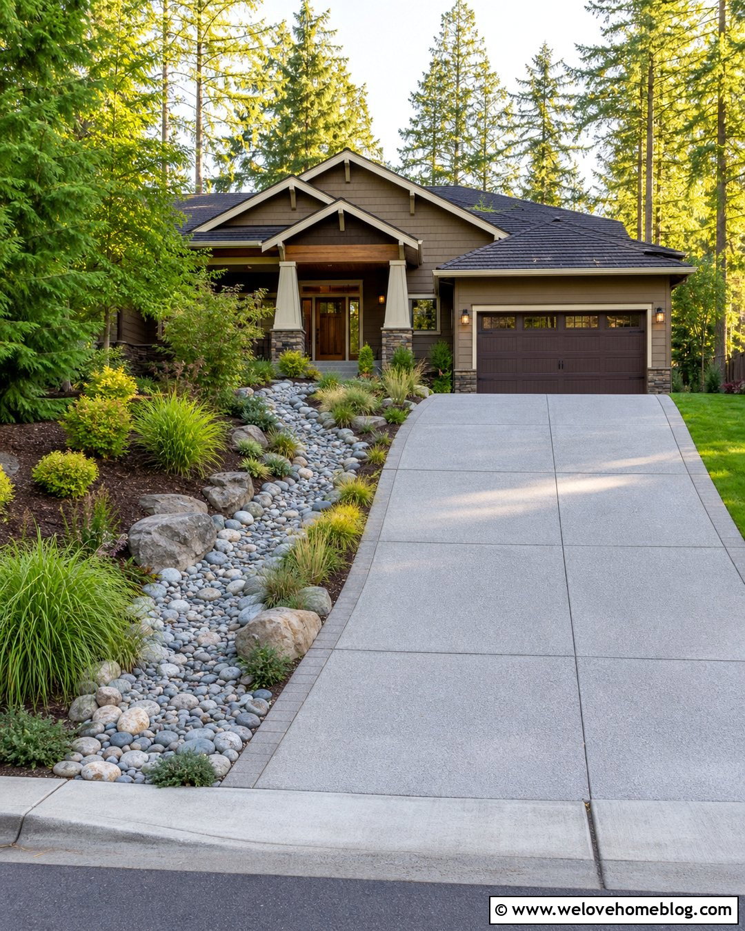 Side Driveway Landscaping With a Dry Creek Bed - 45 side of driveway landscaping ideas