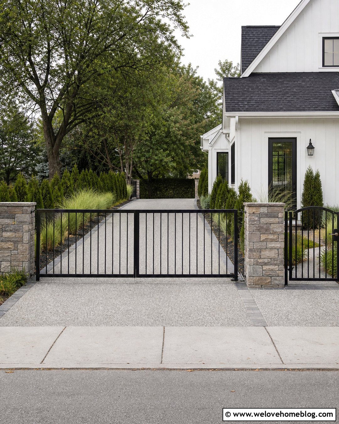 Side Driveway With Black Metal Gate - 35 Side Driveway Ideas