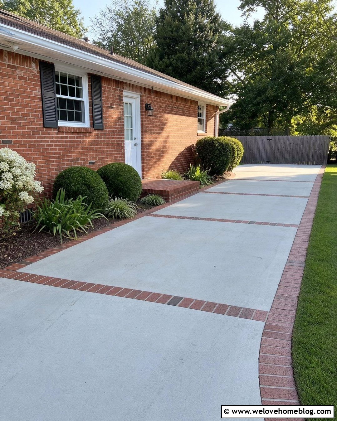 Side Driveway With Brick Ribbon - 35 Side Driveway Ideas