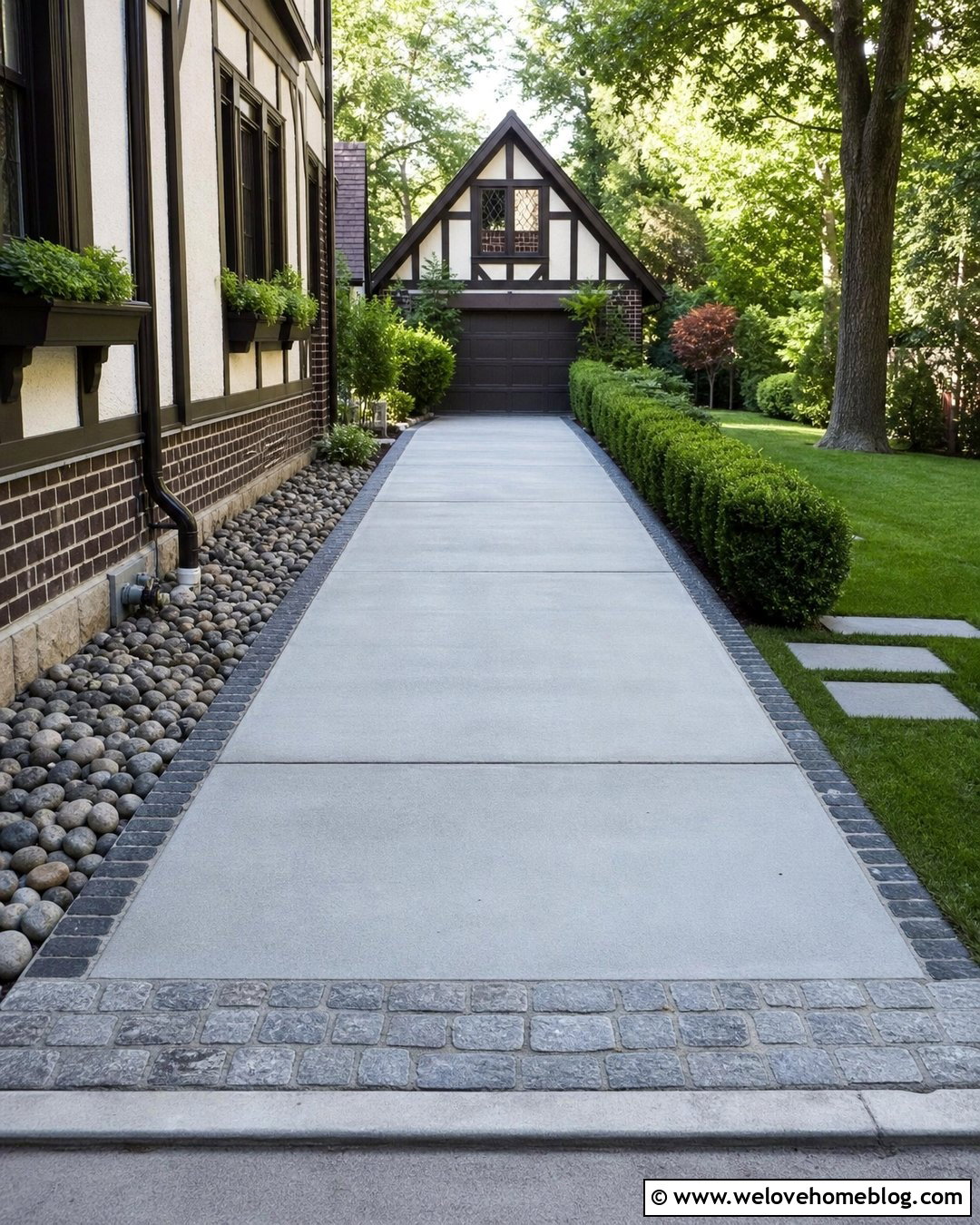 Side Driveway With Cobblestone Border - 35 Side Driveway Ideas