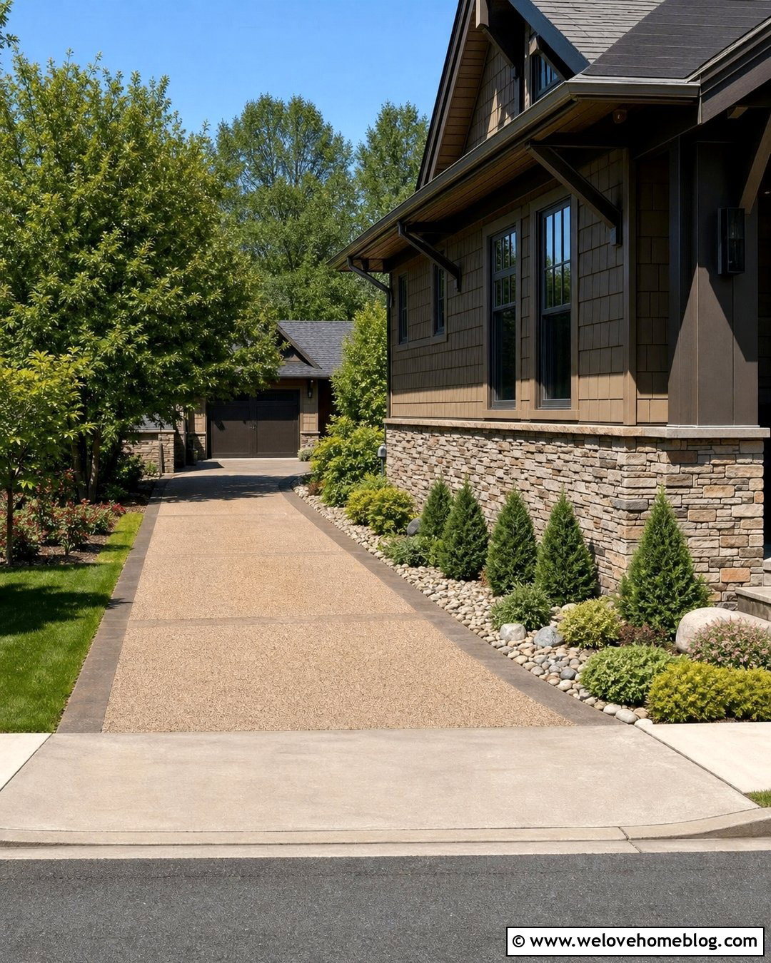 Side Driveway With Exposed Aggregate Concrete - 35 Side Driveway Ideas