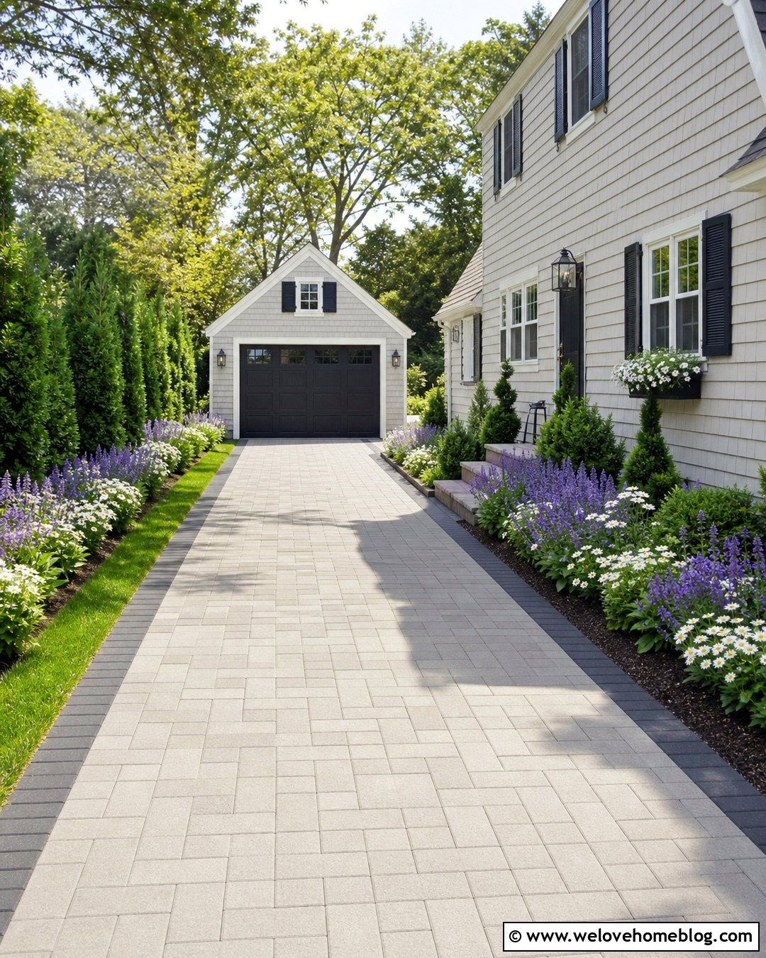 Side Driveway With Flowering Border - 35 Side Driveway Ideas