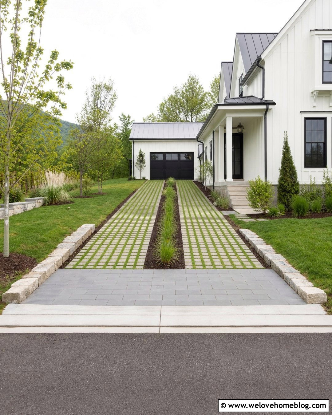 Side Driveway With Grass Paver Strips - 35 Side Driveway Ideas