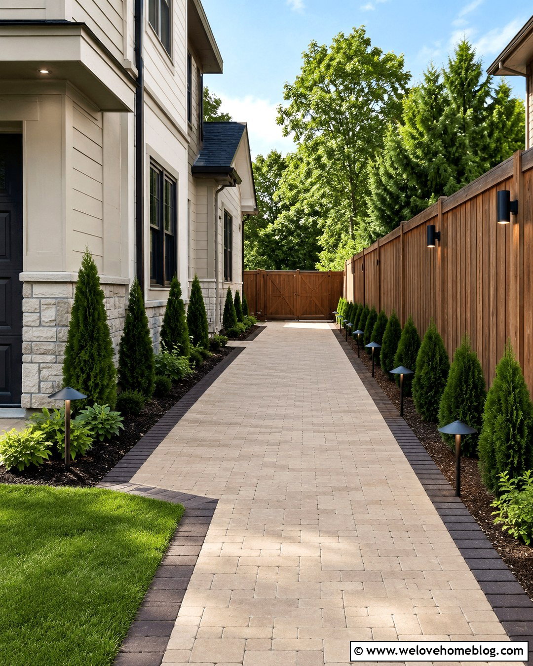 Side Driveway With Landscape Lighting - 20 Driveway Side Of House Ideas