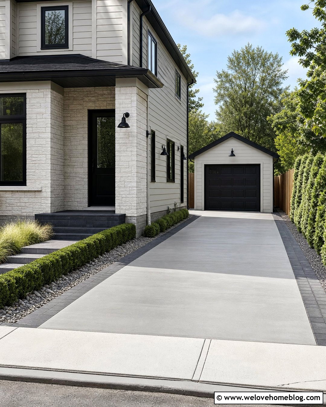 Side Driveway With Wall Mounted Lighting - 35 Side Driveway Ideas