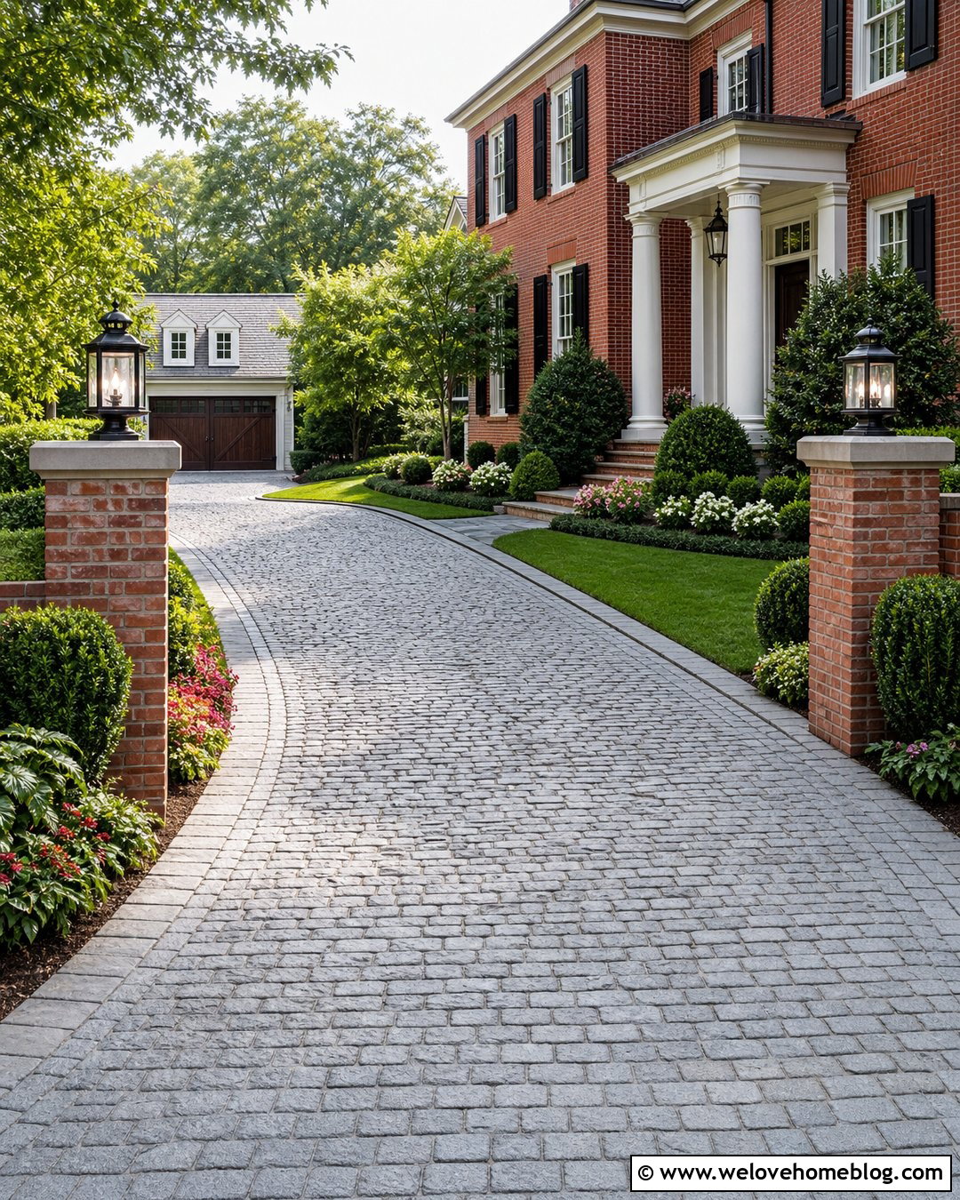 Side House Cobblestone Driveway With Formal Borders - 20 driveways landscaping for side of house ideas