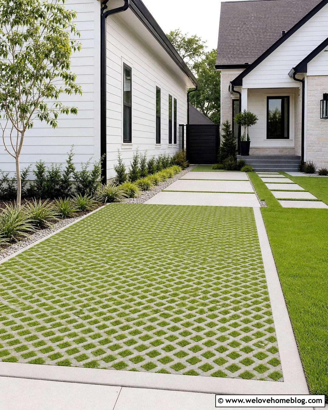 Side House Grass Paver Driveway With Green Borders - 20 driveways landscaping for side of house ideas
