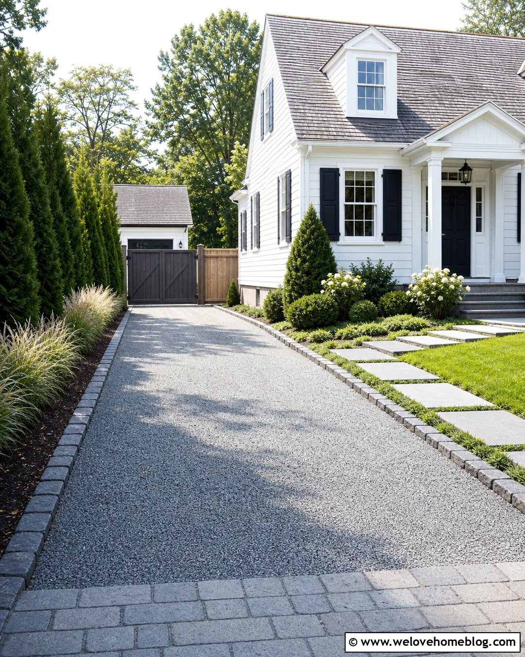 Side House Gravel Driveway With Evergreen Screening - 20 driveways landscaping for side of house ideas