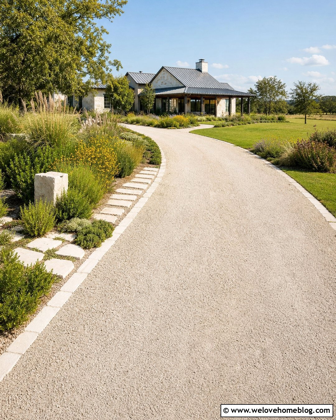 Side House Limestone Driveway With Native Planting - 20 driveways landscaping for side of house ideas