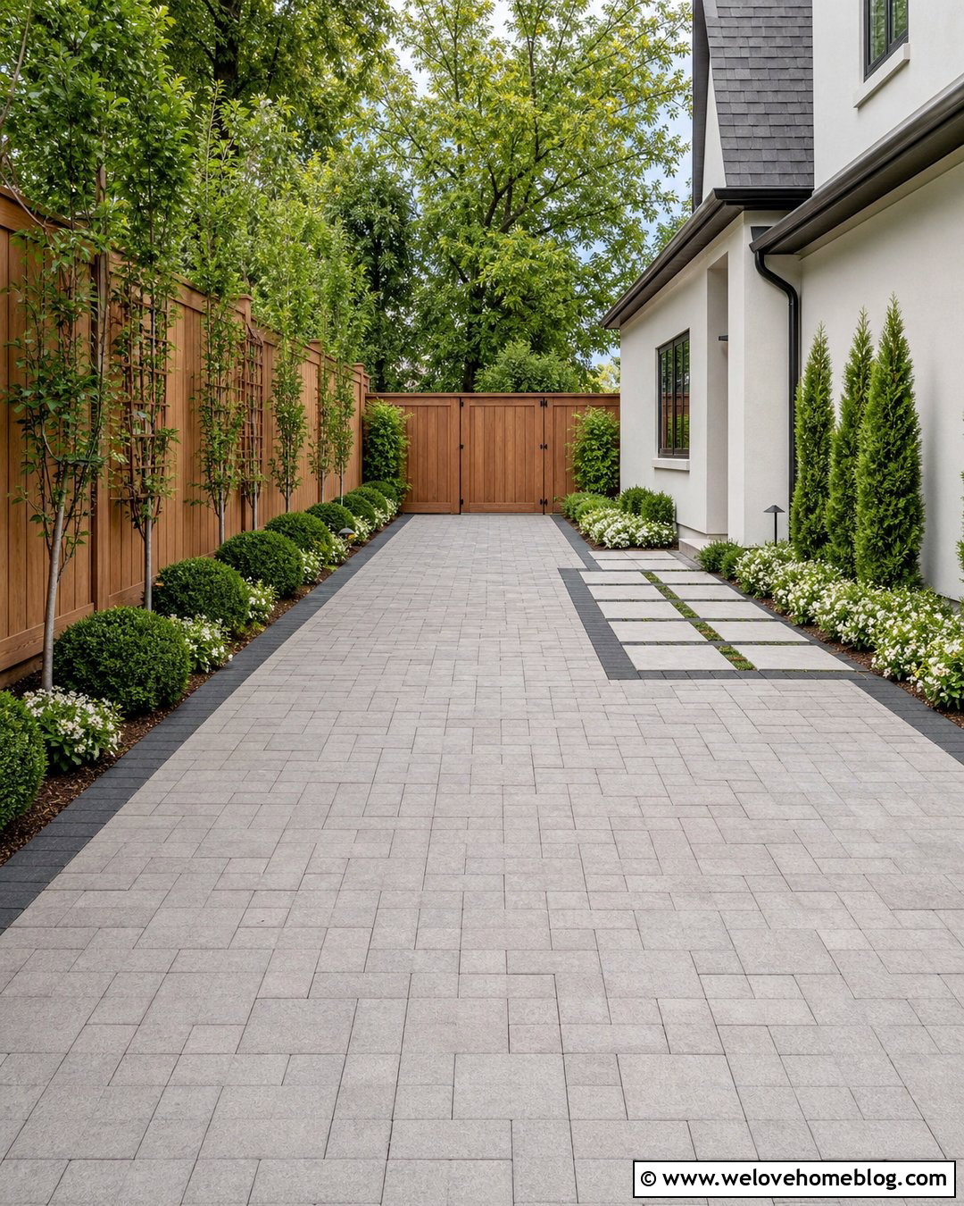 Side House Paver Driveway With Privacy Fence - 20 driveways landscaping for side of house ideas