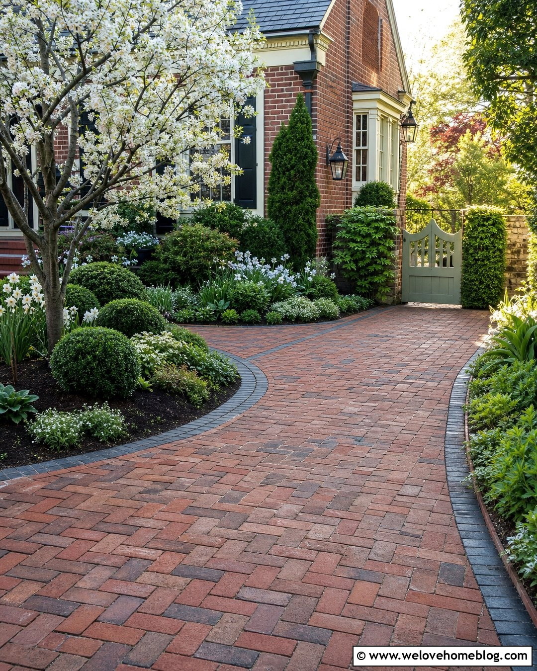 Side House Reclaimed Brick Driveway With Curved Beds - 20 driveways landscaping for side of house ideas