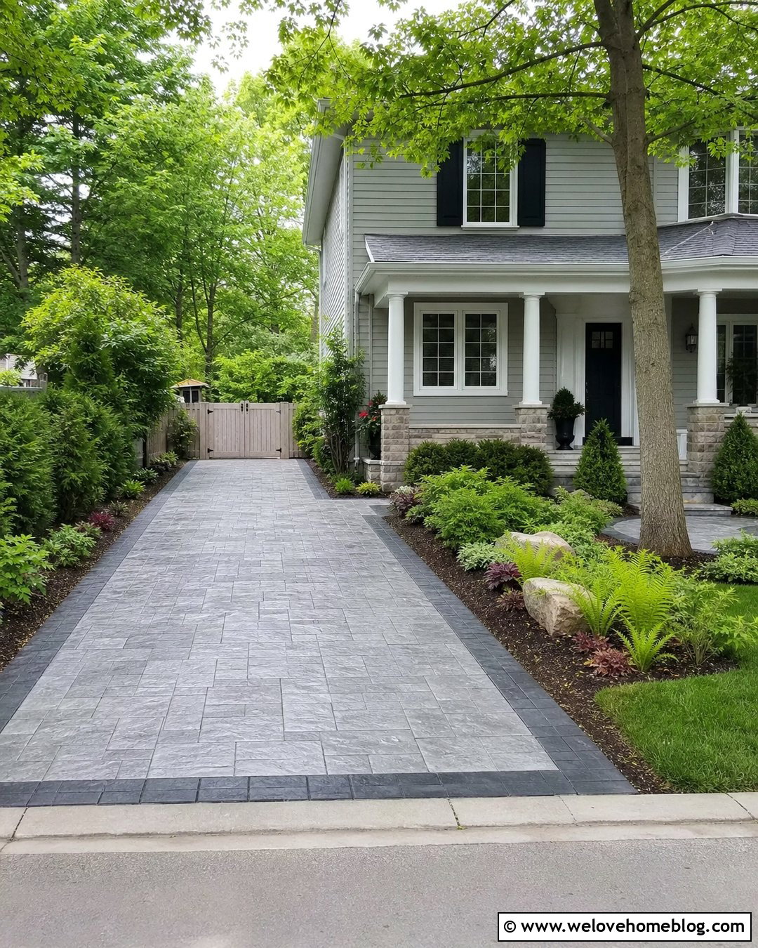 Side House Stamped Concrete Driveway With Shade Plants - 20 driveways landscaping for side of house ideas