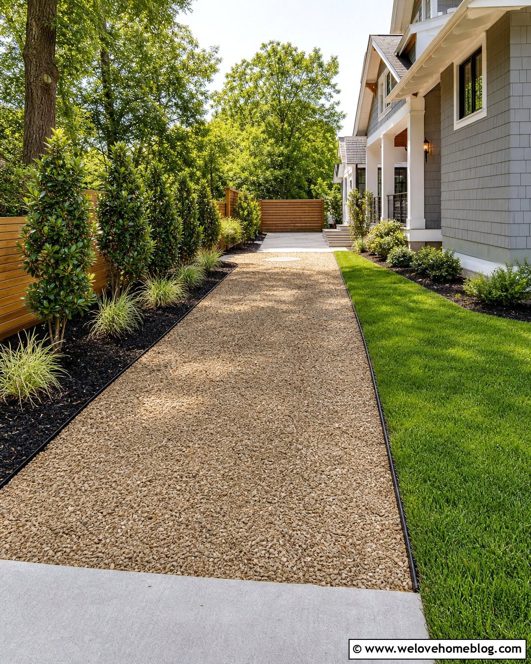 Side Yard Gravel Driveway With Privacy Planting - 40 driveway on a budget ideas