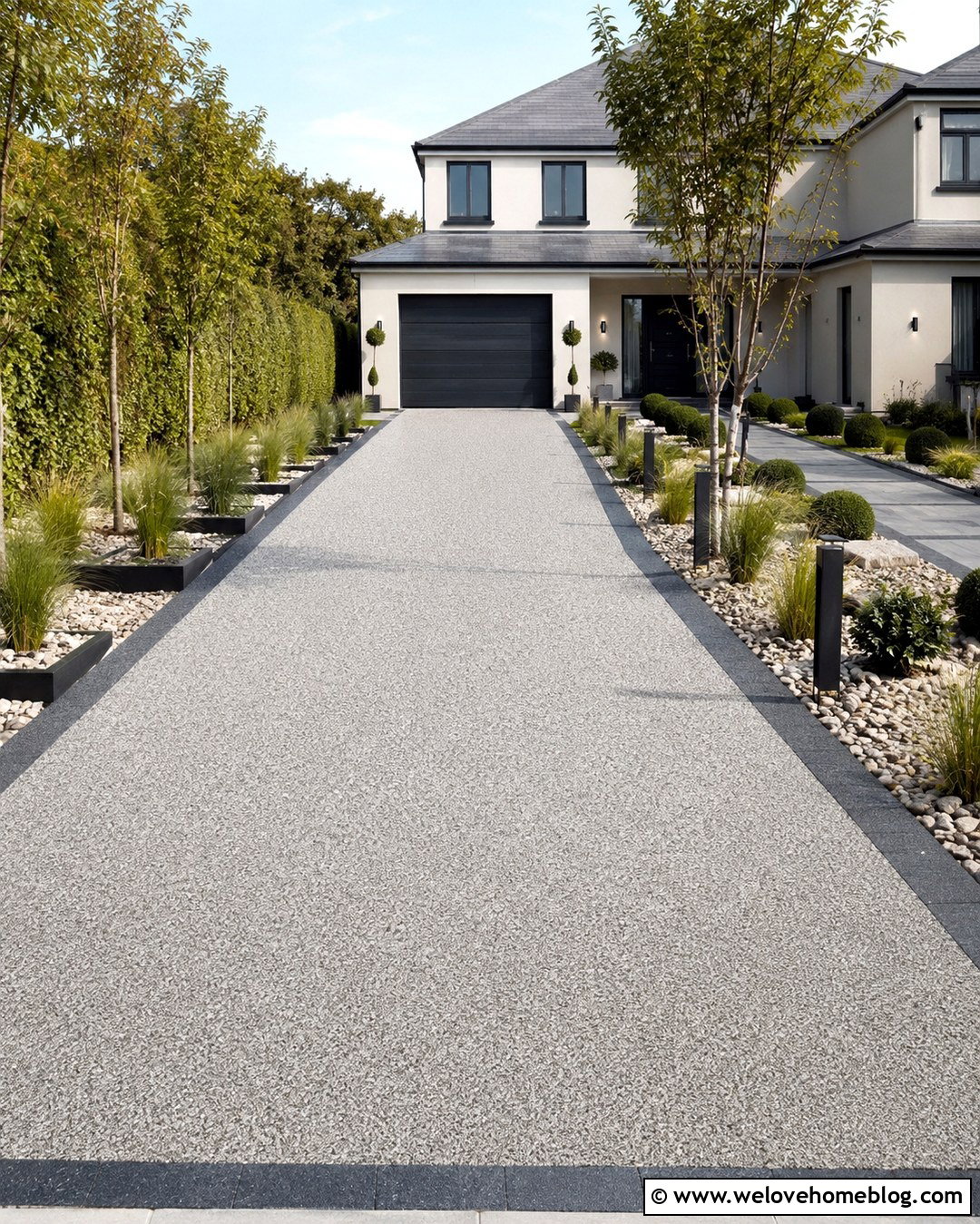 Silver Gray Resin Driveway With Charcoal Border - 20 Resin Driveway Inspiration Ideas
