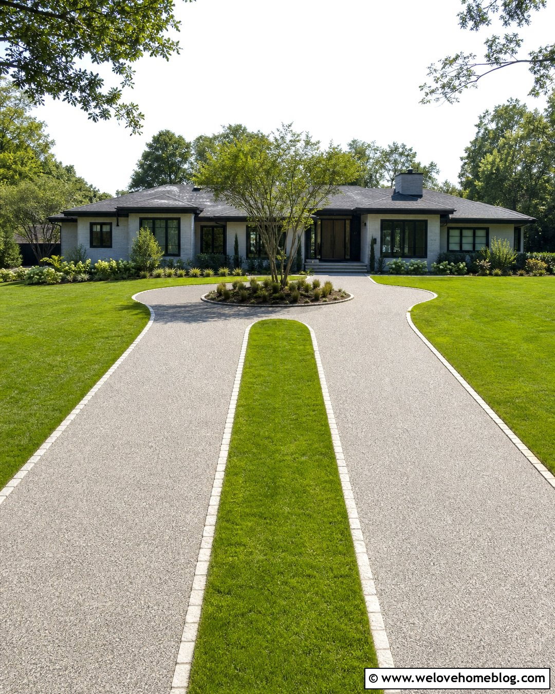 Silver Resin Bound Driveway With Grass Strips - 30 Resin Bound Driveways Ideas