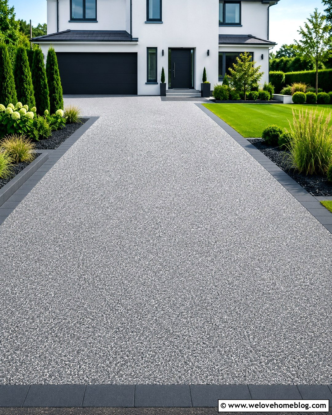 Silver Resin Bound Gravel Driveway With Charcoal Edging