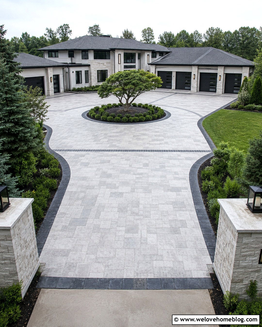 Silver Travertine Motor Court Driveway - 20 silver travertine pavers driveway ideas