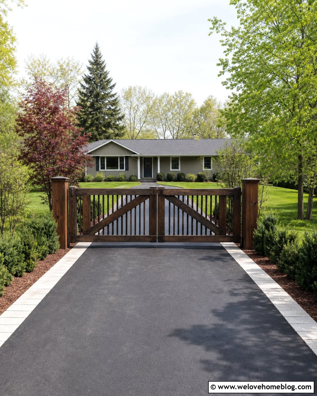 Simple Wooden Driveway Gate With Asphalt - 35 Wooden Driveway Gates Ideas