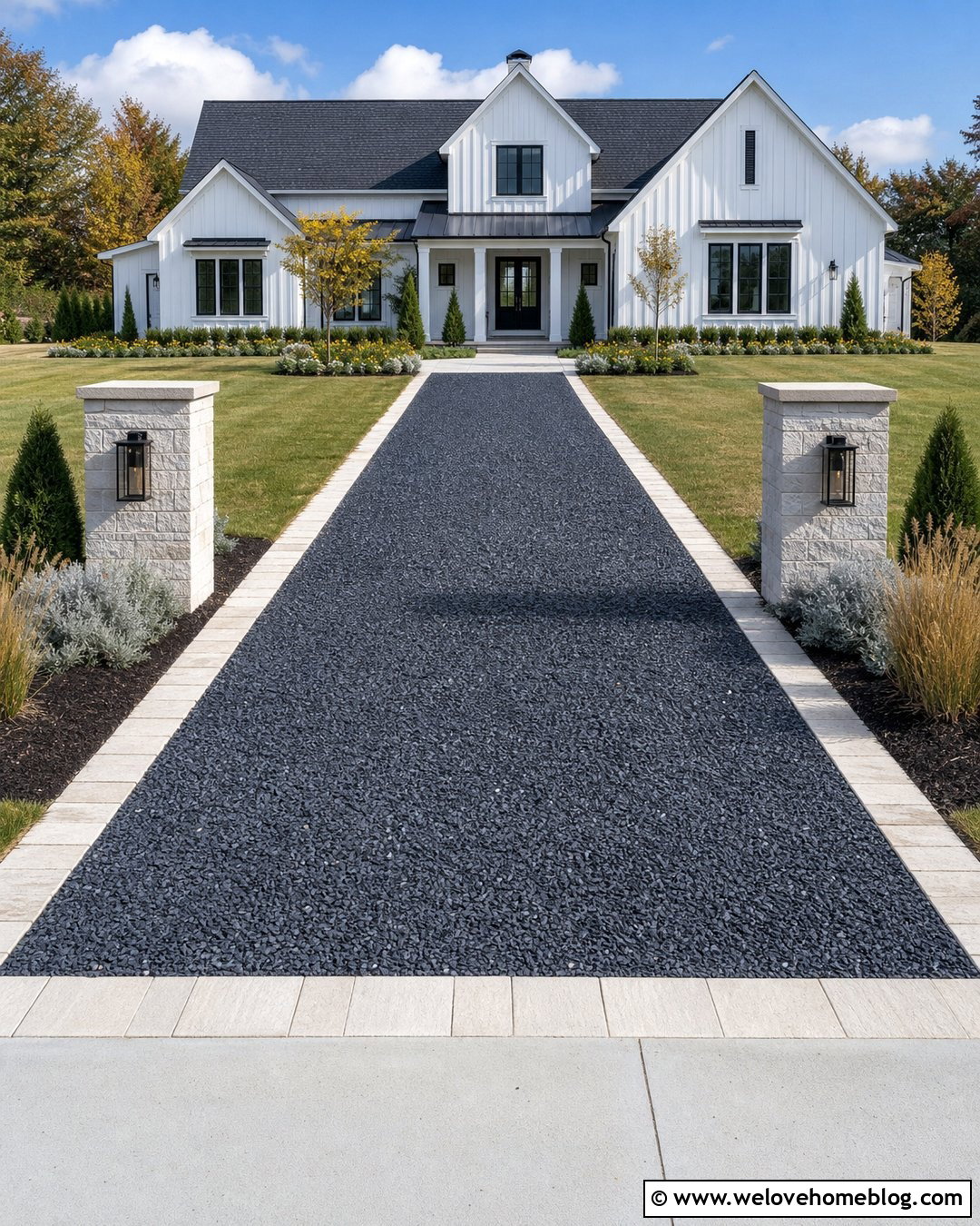 Slate Chip Driveway With Light Stone Borders - 25 Driveway Alternatives Ideas