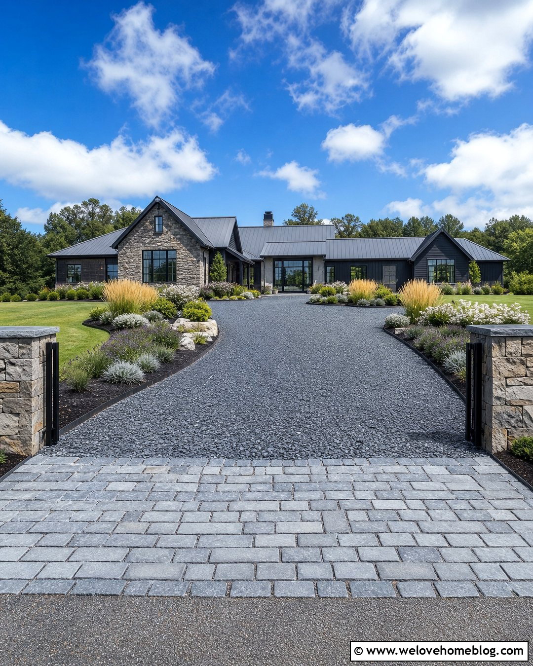 Slate Chip Driveway With Metal Edging - 20 Concrete Alternatives Driveway Ideas