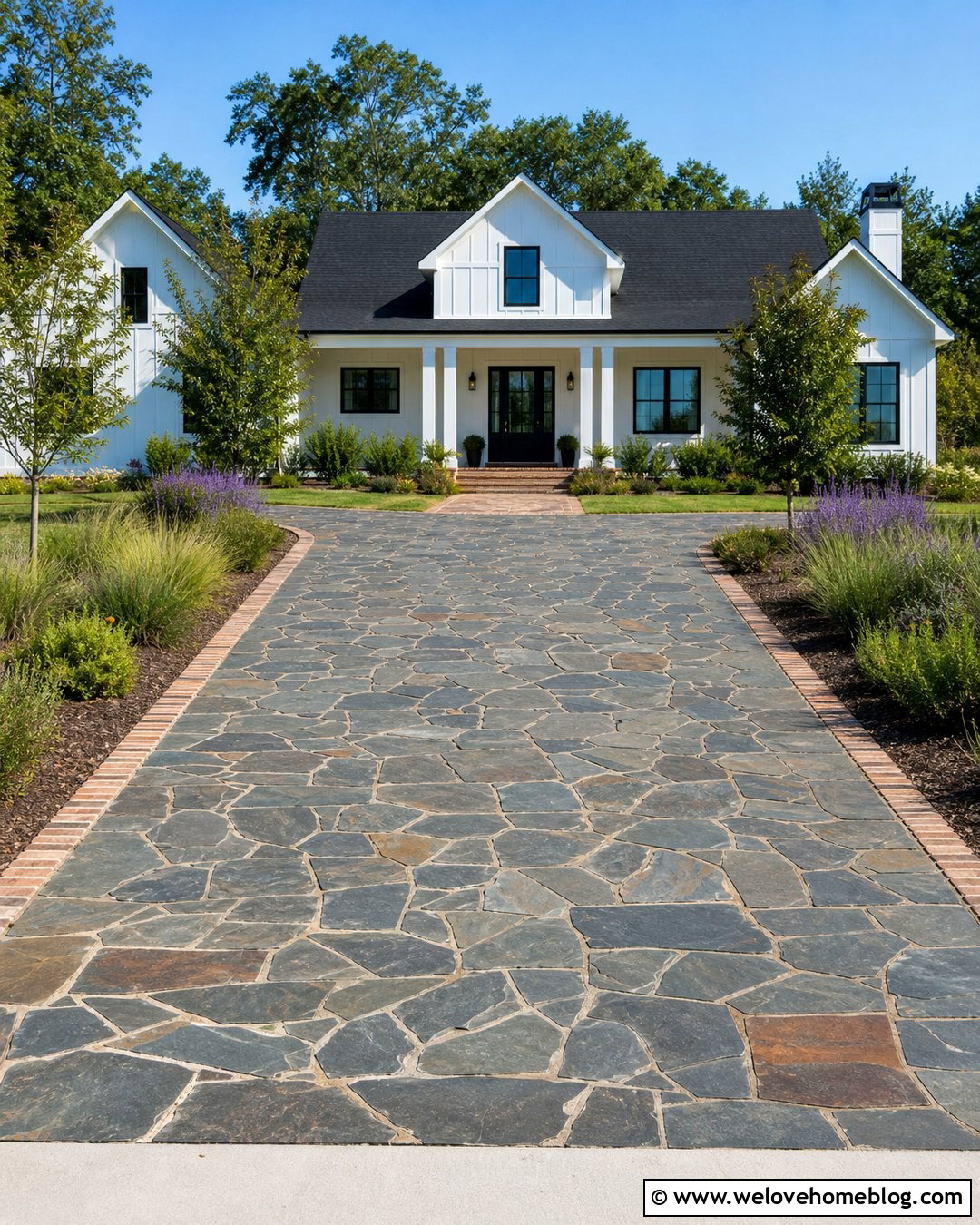 Slate Crazy Pave Farmhouse Driveway - 25 Crazy Pave Driveway Ideas