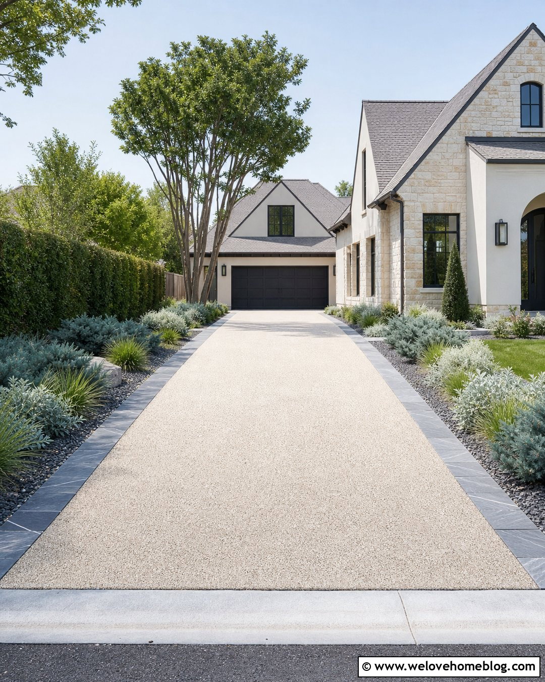 Slate Driveway Edging With Blue Green Plants - 30 driveway landscaping edging ideas