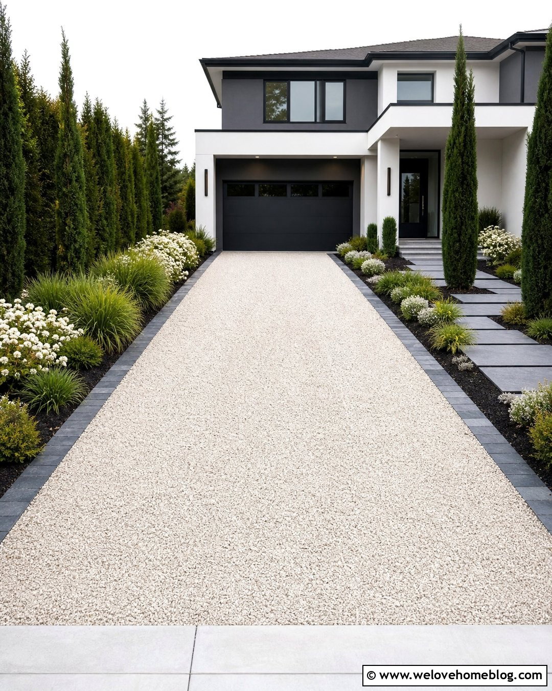 Slate Driveway Edging With Light Gravel - 20 Natural Stone Driveway Edging Ideas