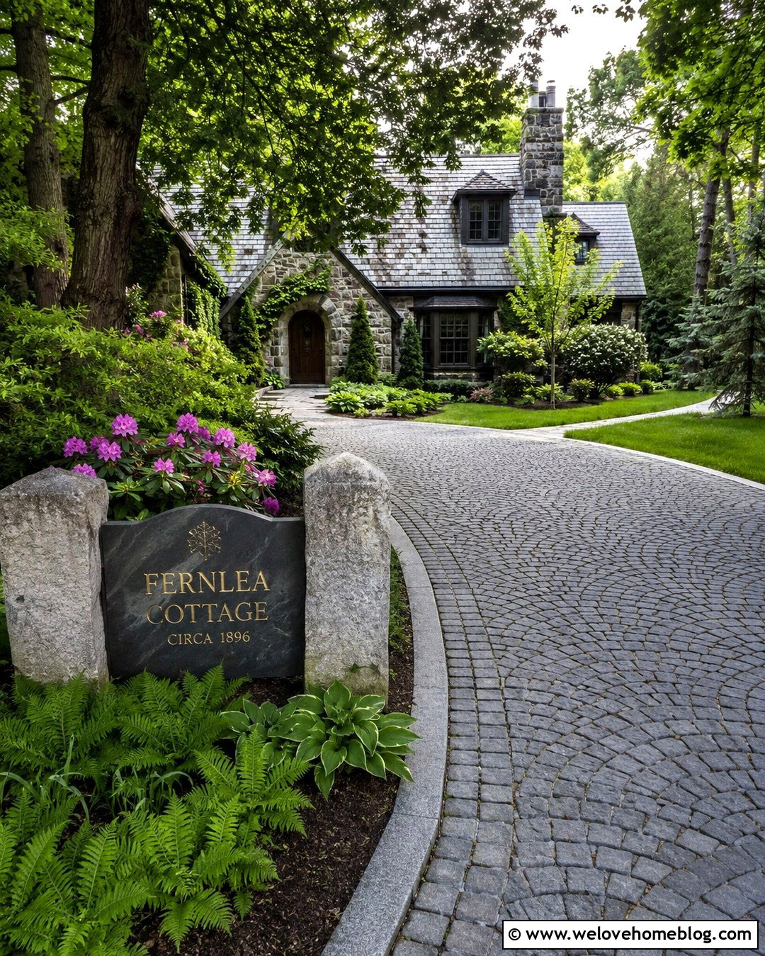 Slate Driveway Name Sign With Cobblestone Driveway - 20 Driveway Name Sign Ideas