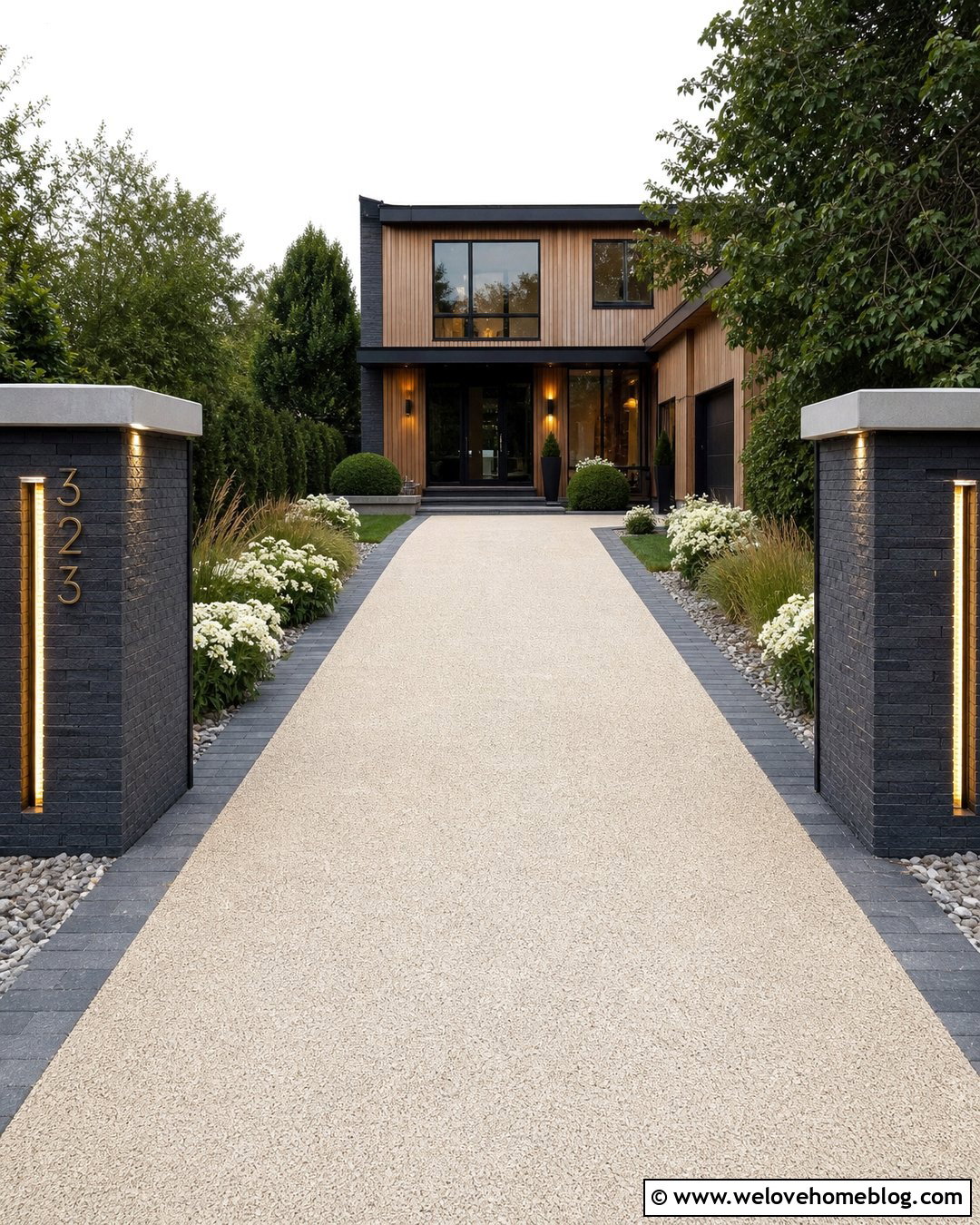 Slate Driveway Pillars With Resin Gravel - 20 End Of Driveway Pillars Ideas