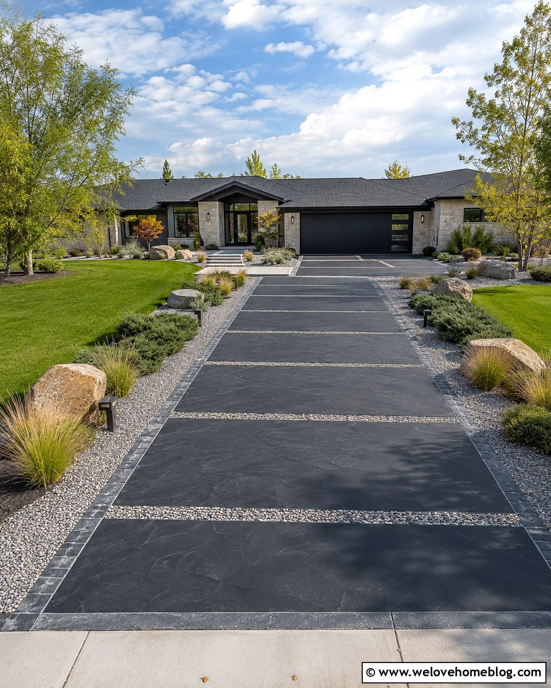 Slate Driveway With Gravel Bands - 20 Slate Driveway Ideas