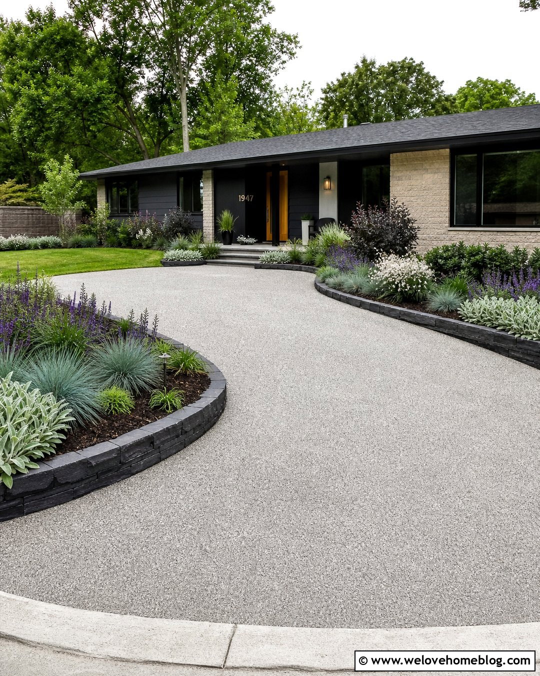 Slate Flower Bed Edging Along a Resin Gravel Driveway - 20 Driveway Flower Bed Edging Ideas
