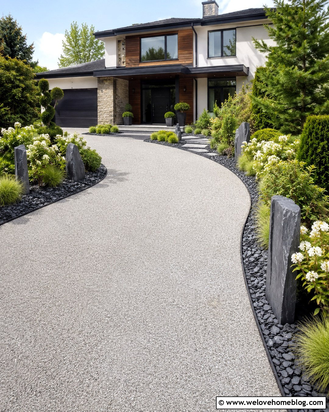 Slate Rock Lined Resin Driveway - 20 Rocks Lining Driveway Ideas